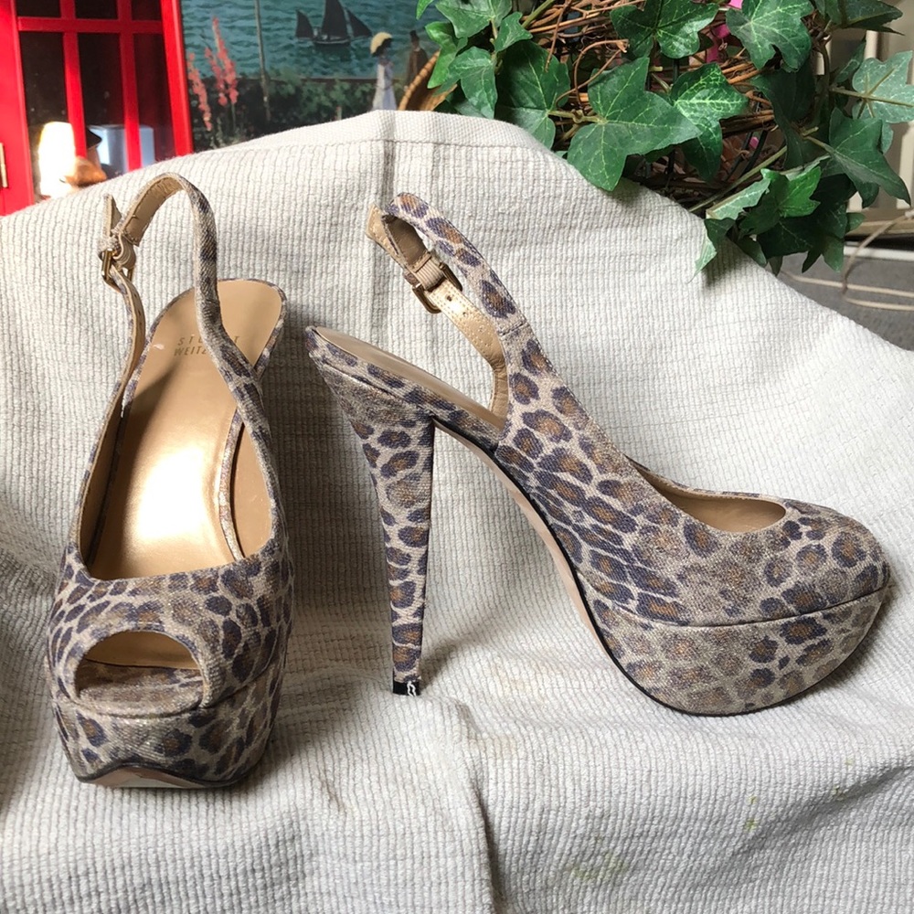 Stuart Weitzman leopard animal platform heels